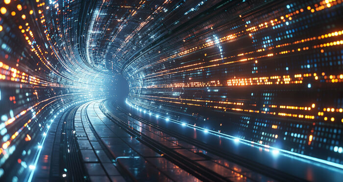 Radiant energy burst particles spiraling toward a central light depicting a cosmic event or data explosion deep space Abstract visualization of a particle accelerator explosion glowing light trails